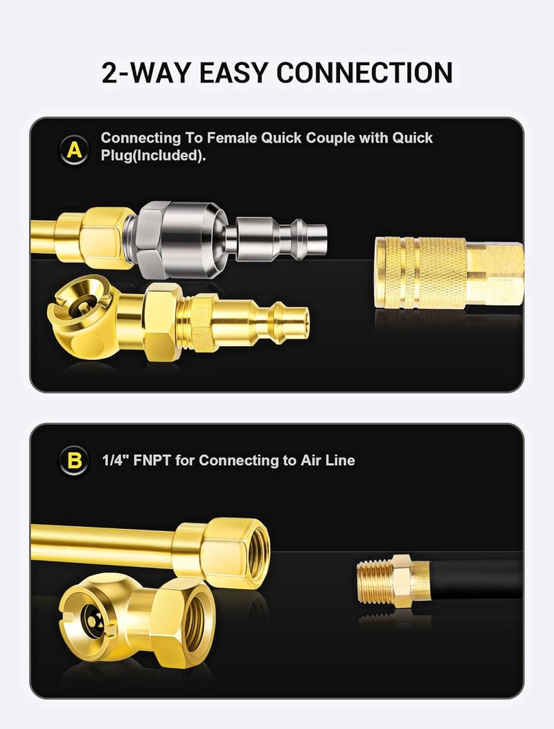 EVOULTES 5-pack 360° Swivel Dual Head Air Chuck Kit, 1/4" Female NPT Closed Ball Tire Chuck with Standard Brass Quick Plug,2-Way Connection Tire Air Fill Kit for Tire Inflator Gauge and Air air compressor - Image 5